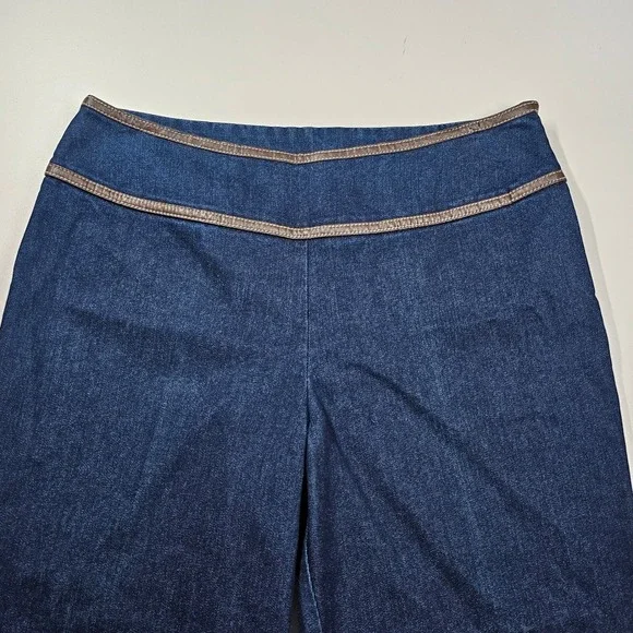 Vintage Pendleton Blue Denim Flare Jeans Faux Leather Trim Md-Rise Women's 8 - Picture 11 of 12